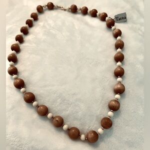 NWT #Vintage#Tacoa 30" Wooden/ Creme/ Gold Beaded Necklace